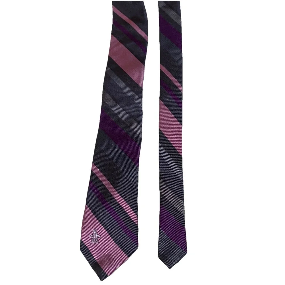 Penguin [ Slim Tie ] Men's 100% Silk‎ Necktie Purple/Pink&Gray 56